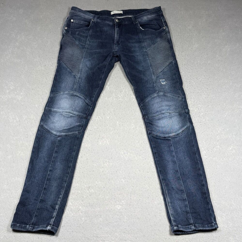 Pierre Balmain Jeans Men's Size 36 Blue Biker Jeans Moto Style Pockets Cotton